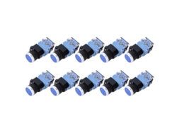 10 Interruptores De Botón Pulsador De Cabeza Plana Con Reinicio Automático Bem38-11d, 1 Encendido, 1 Apagado, Luz Azul De 22 Mm.