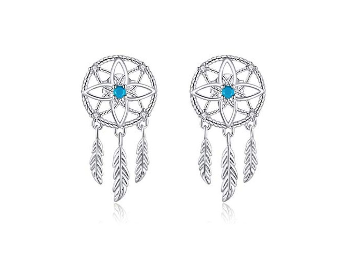 Aretes De Plata 925 Estilo Bohemio Cazador De Sueños Con Plumas Y Zircón Para Mujer