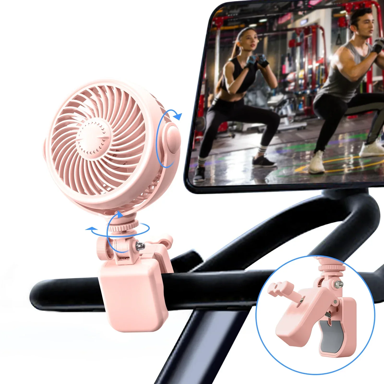 Ventilador De Coche Con Clip (rosa), Ventilador Portátil De Verano Para Fitness Con 4 Velocidades De Viento.