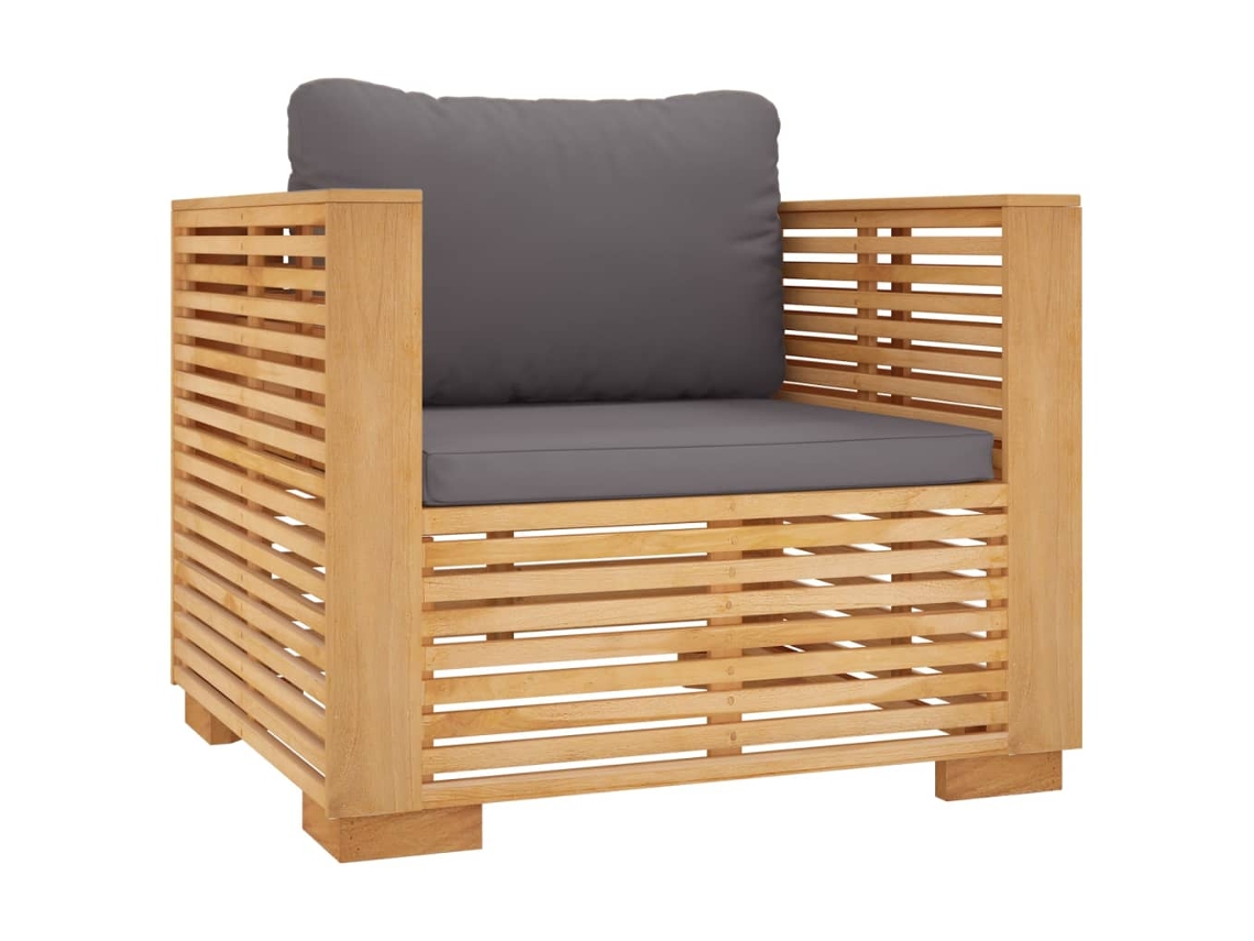 Maison Exclusive - Sillón De Jardín Con Cojines Gris Oscuro Madera Maciza Teca