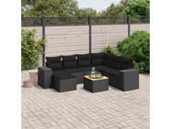 Conjunto de sofá de jardín de 8 piezas con cojines en mimbre sintético negro de DKD Home Decor