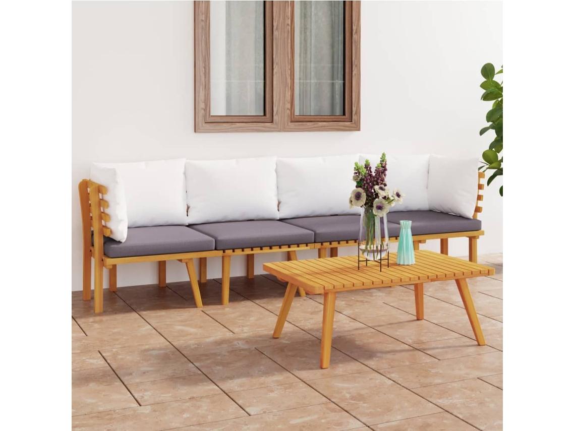 Conjunto de jardín de 4 piezas DKD Home Decor con cojines de acacia maciza