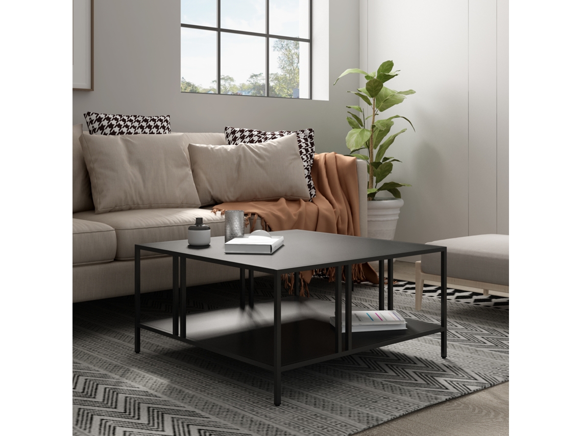 Mesa de centro Kumlinge cuadrada con estante metal 40 x 80 x 80 cm Negro [EN.CASA]