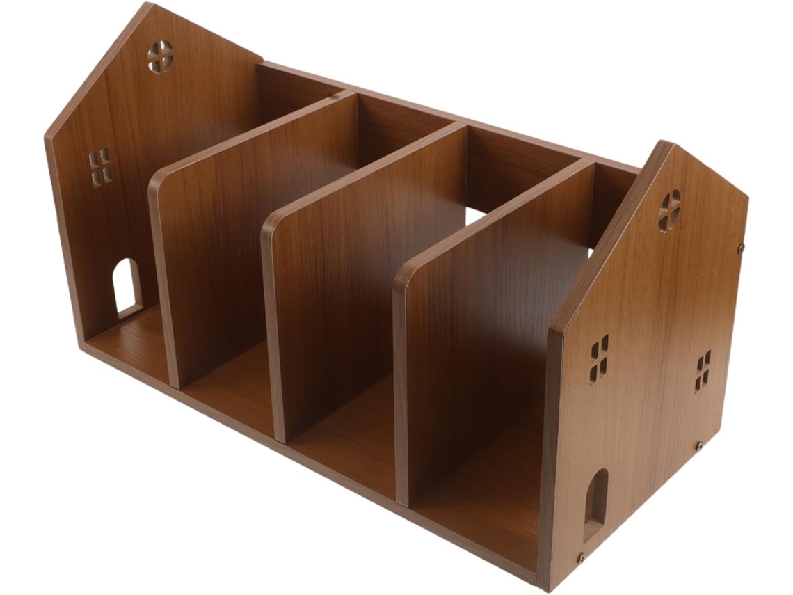 Estantería De Escritorio Compacta De Madera De Nogal, Organizador De Mesa Para Libros Y Suministros.