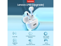 Auriculares inalámbricos Lenovo Livepods LP40, actualización BT5.1, baja latencia, micrófono dual, AAC y controlador dinámico