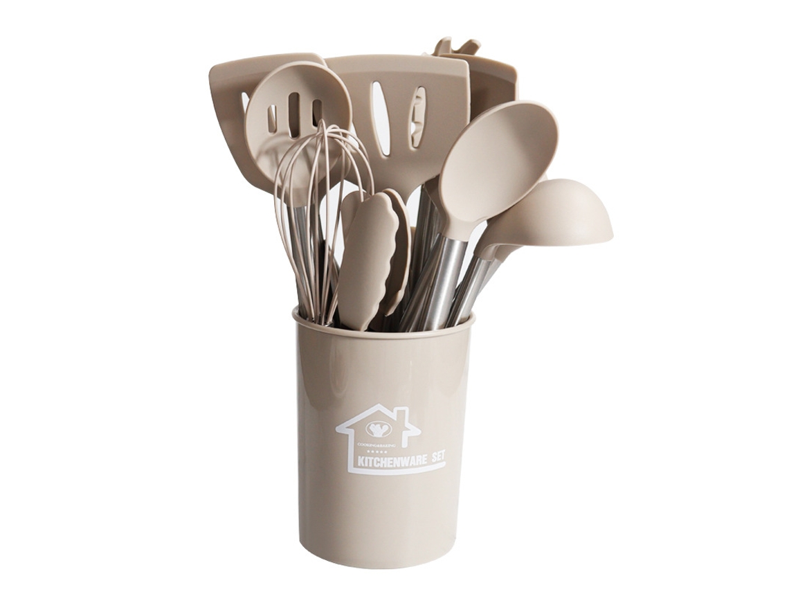 Juego de utensilios de cocina de silicona resistente al calor, 15 piezas, mango negro, acero inoxidable, madera de arce.