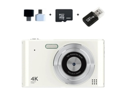 Mini cámara compacta UHD 4K, cámara digital, enfoque automático, zoom 16x, 32 g, color blanco Yizhood