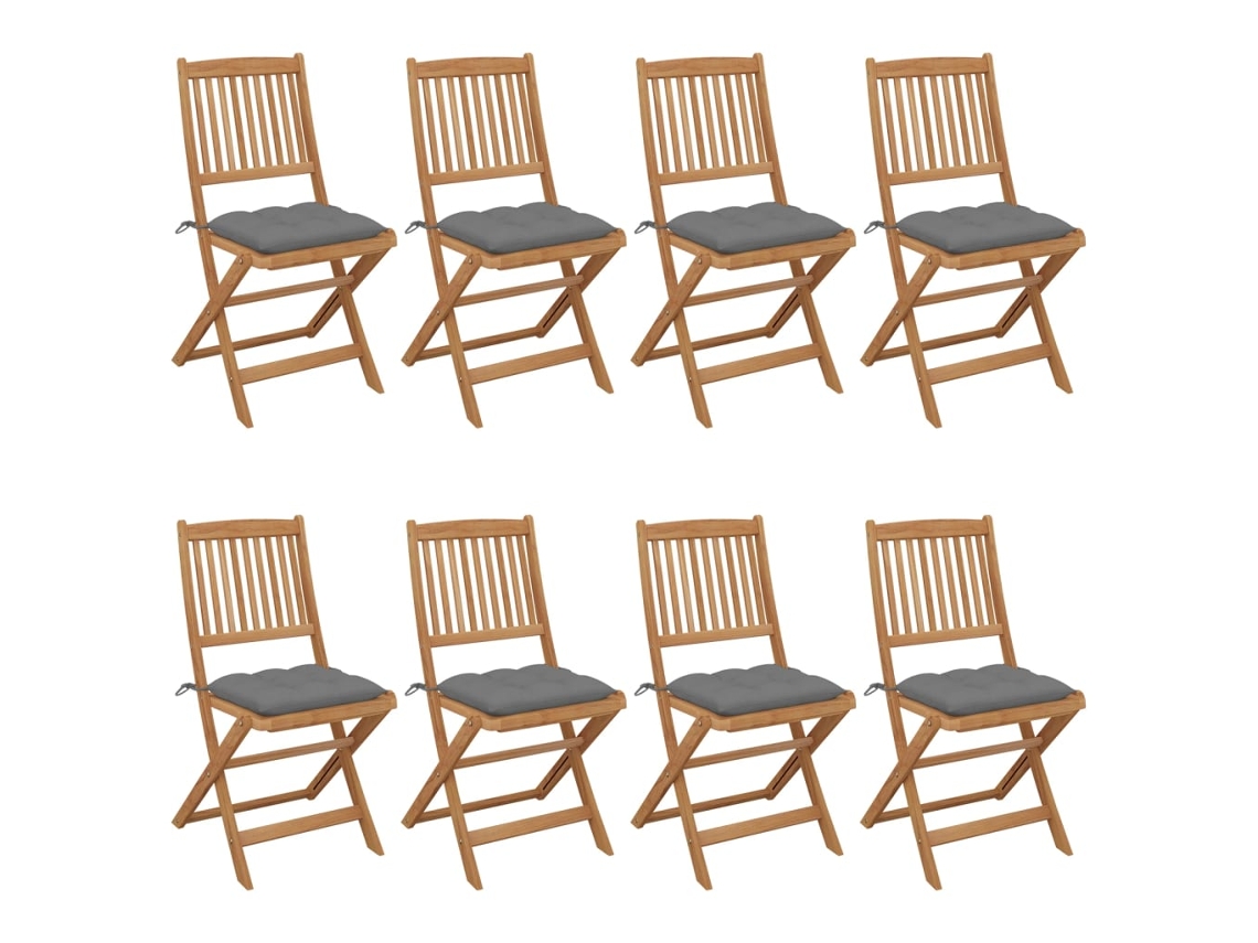 Sillas de jardín plegables DKD HOME DECOR de 8 piezas con cojines de acacia maciza