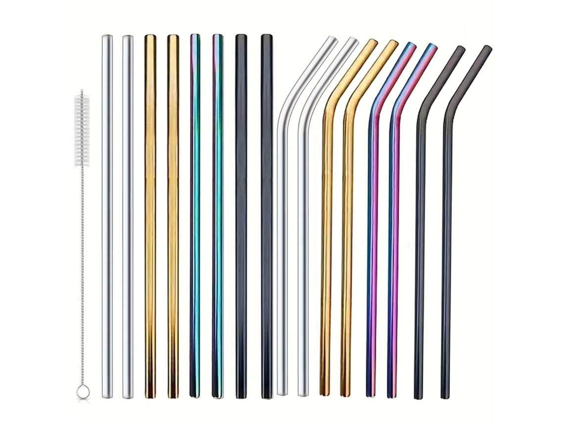 Pajitas reutilizables de acero inoxidable, paquete de 16, incluye cepillo de limpieza. Siurn