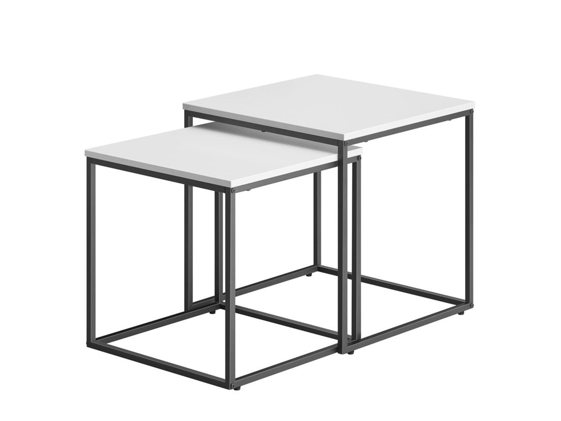 Mesa de centro cuadrada de dos piezas Leobert con patas blancas y negras