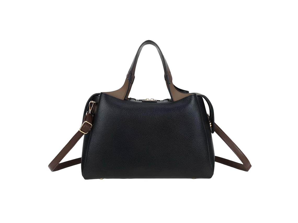 Bolso De Mano Para Mujer Bicolor Con Cierre De Cremallera Y Asas Contrastadas