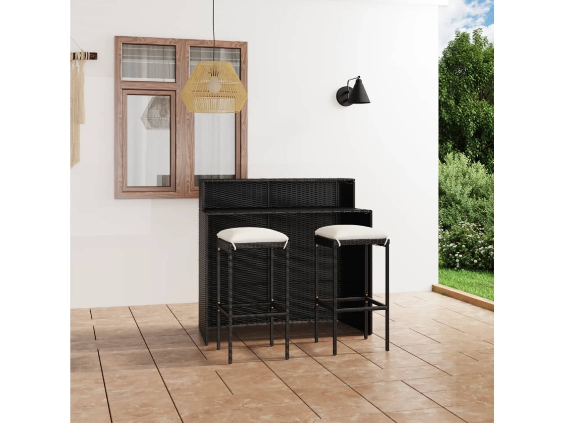 Set Muebles De Bar Para Jardín 3 Uds | Muebles Exteriores Y Cojines Negro