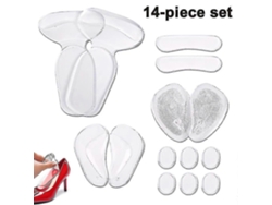 Conjunto de 14 palmilhas transparentes de silicone PU para saltos e solas de sapatos de salto alto.
