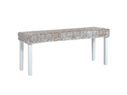 LOVELY HOME Taburete Banco 110Cm Vime Kubu Natural y Madera de Mango Maciza Blanco