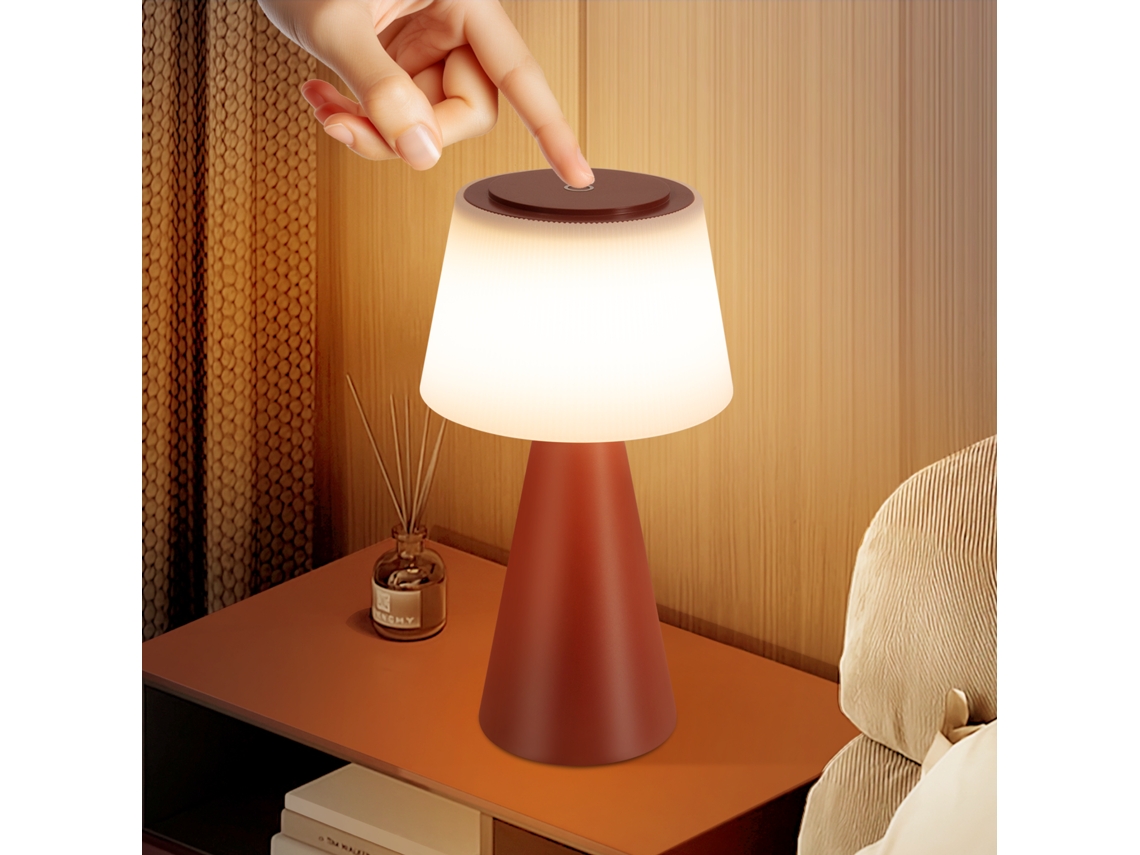 Lámpara de mesa con batería solar, inalámbrica, LED, de noche, 3600 mha, recargable, táctil, regulable, roja, con USB, Nettlife