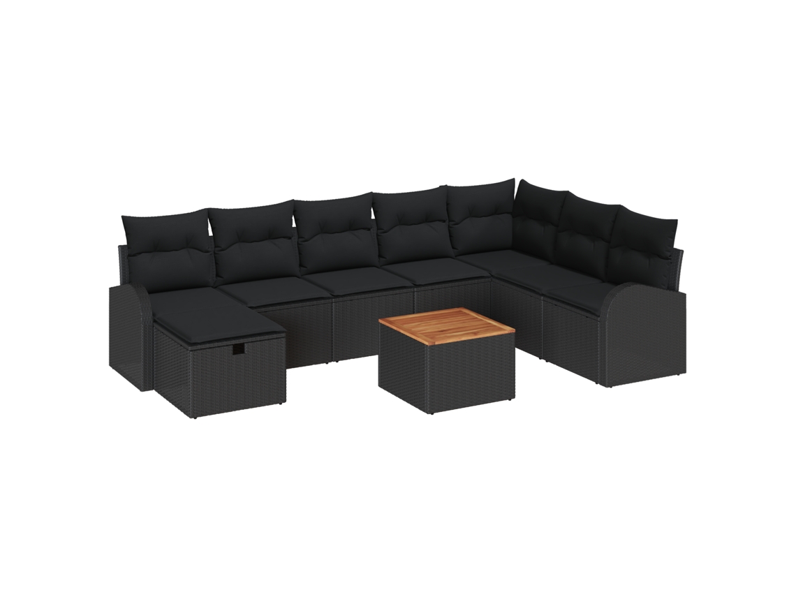 Conjunto 9 De Sofá De Jardín De Vidaxl Con Cojines Negro Poli Ratán