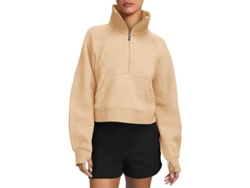 2026-sudadera Mujer Con Forro De Felpa Ilwhe Manga Larga Cremallera 1/2 Bolsillo Canguro Otoño Invierno