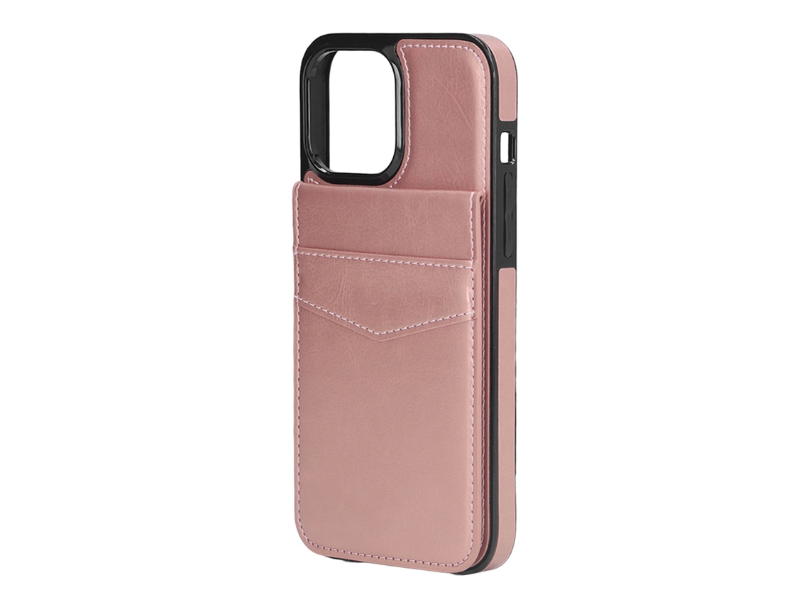 Capa De Couro Para Iphone 13 Pro Max 6.7 Polegadas Com Porta-cartões E Fecho Magnético Rose Gold