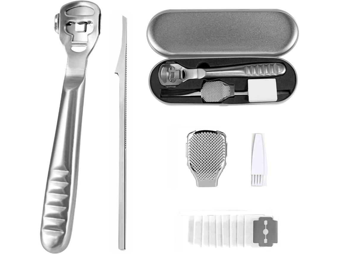 Kit De Pedicura Profesional Con 10 Cuchillas De Acero Inoxidable, Elimina Callos Y Piel Muerta, Color Plata.
