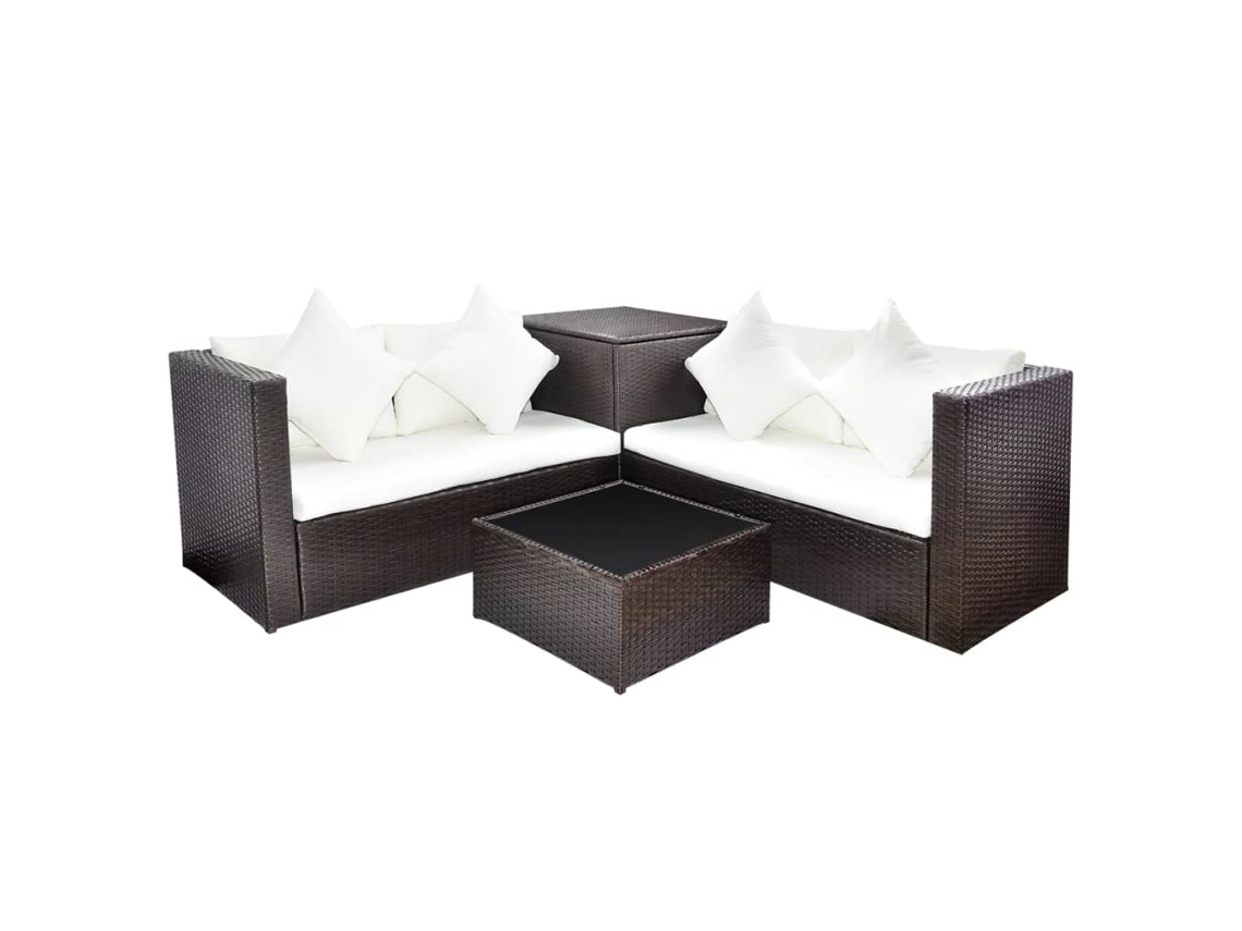Conjunto 4 muebles de jardín VIDAXL y cojines ratán sintético marrón