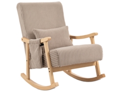 Silla Mecedora De Pana Con Cojín Lumbar Patas Y Reposabrazos De Madera De Caucho Bolsillo Estilo Moderno Marrón Claro