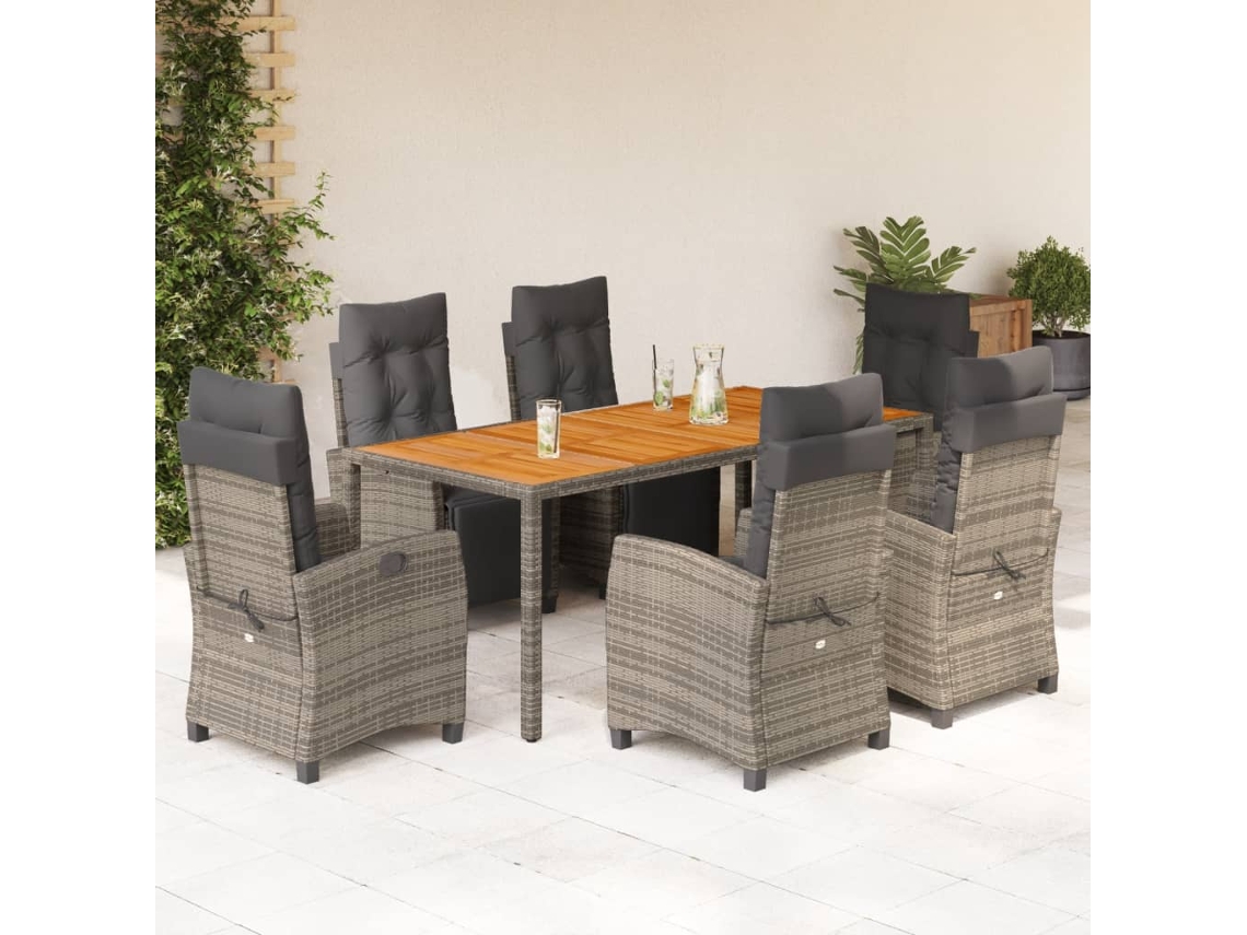 Juego de comedor de jardín de 7 piezas con cojines, mimbre gris, DKD Home Decor
