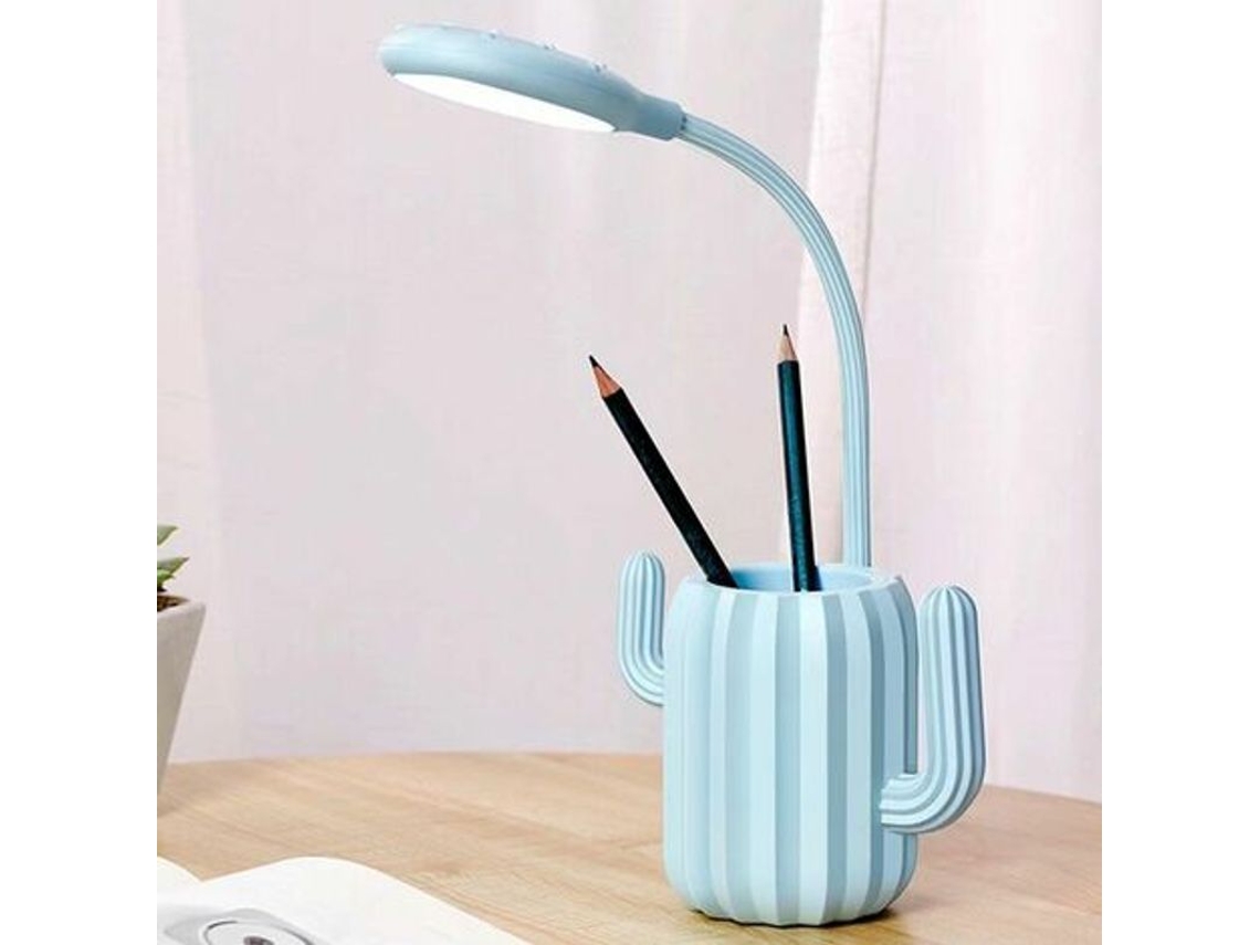 Lámpara táctica USB de oficina con forma de cactus, brillo ajustable, luz LED suave, portalápices portátil, 135x98x415 mm.