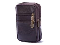 Riñonera Multifuncional De Cuero De 3 Capas Para Hombre, Para Teléfono Móvil, Color Marrón Oscuro.