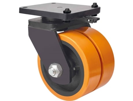 Rueda giratora placa mec.dir.10hlrmd250-hub hierro-poliur.naranja(doble)bolas ALEX