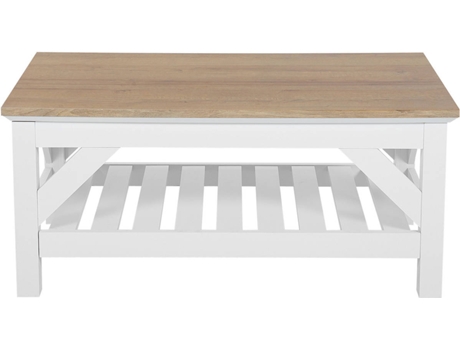 Mesa de centro blanco/madera clara 100 x 60 cm BELIANI Savannah