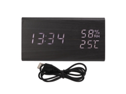 Reloj Despertador Digital Madera Con Brillo Ajustable Y Pantalla Led Para Mesa De Dormitorio