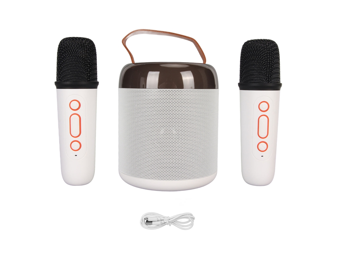 Alto-falante De Karaokê Sem Fio Com 2 Microfones Bluetooth 5.3 Luz Rgb Máquina Portátil Branco
