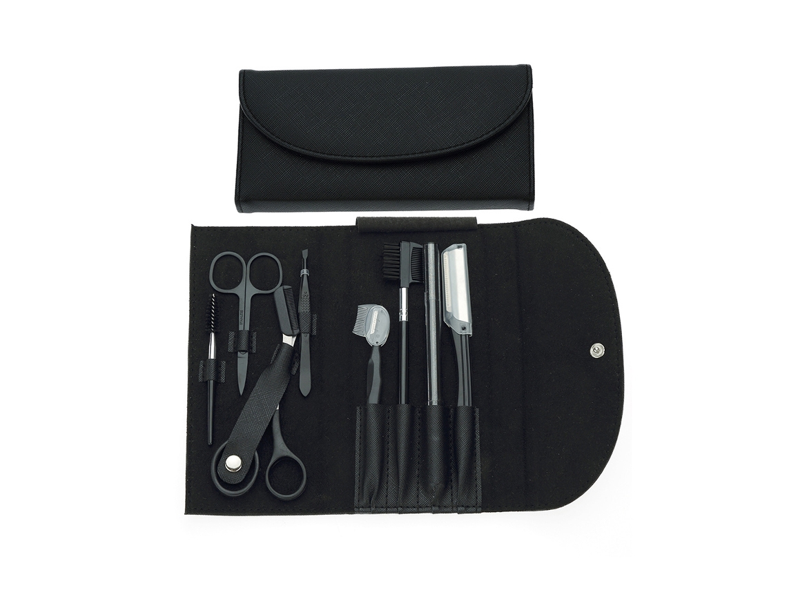 Kit 8 Piezas para Cejas, Tijeras, Lápiz, Brocha, Recortadora, Bolsa de Cuero RNEMITERY