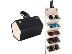 Estuche plegable para gafas de sol de viaje, soporte portátil para gafas con 5 compartimentos seguros, organizador de gafas de sol de viaje con bolsillo