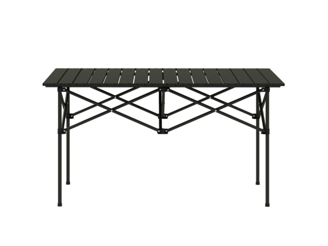 Mesa plegable y enrollable, ligera, ideal para jardines, balcones y camping. 95 x 55 cm, color negro.
