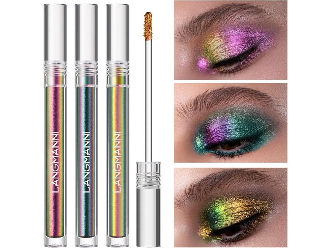 Kit De 3 Sombras De Ojos Líquidas Camaleónicas, Metallica, Holográficas De Larga Duración, Con Purpurina Multicromática.