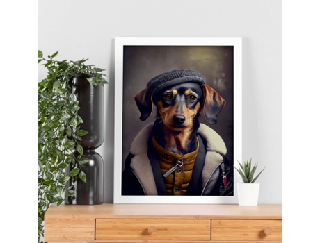 NACNIC Lámina Dachshund Dependiente En Estilo Fotografía A Todo Color Divertidas Ilustraciones Realistas De Animales Con Ropa Humana