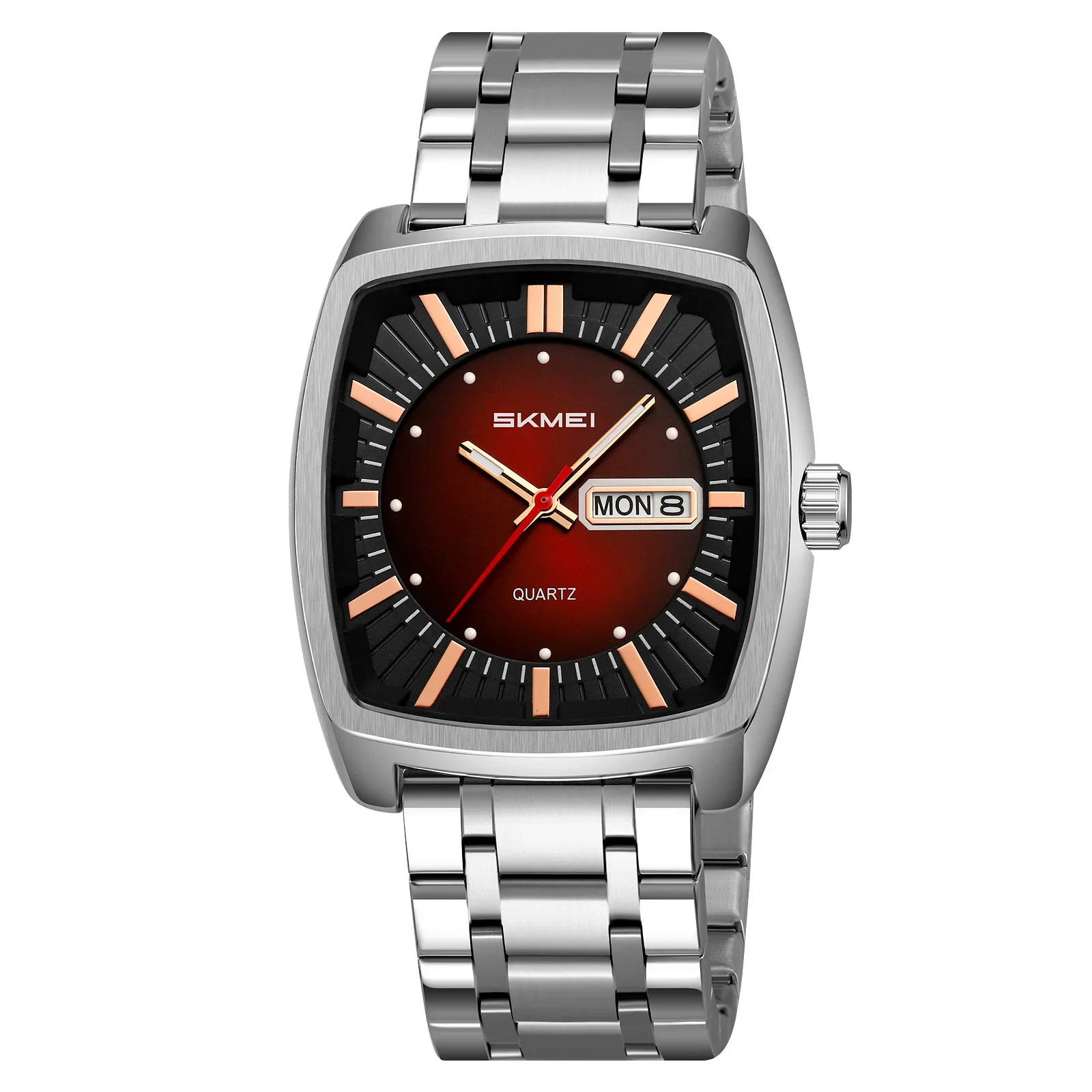 Reloj De Pulsera Para Hombre (plateado-rojo) Con Movimiento Redondo, Resistente Al Agua, Con Indicador De Fecha Y Día.