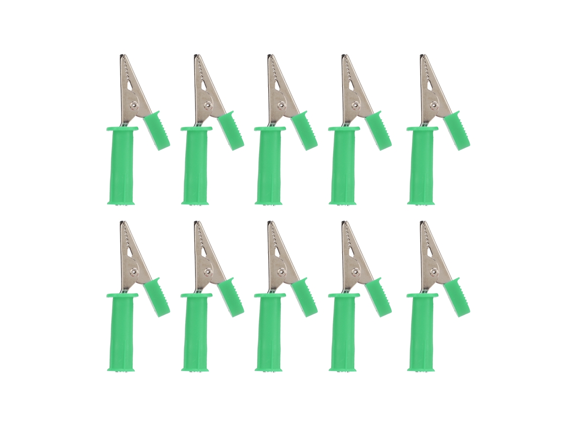 10 Pinzas De Cocodrilo Aisladas De Latón De 5 Mm Con Conector De 4 Mm Para Pruebas Experimentales Y Baterías De Coche - Verde