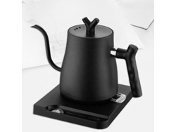 Hervidor eléctrico de acero inoxidable con pico fino, capacidad de 1L, control de temperatura mediante botón, todo negro, marca Sfushos (estándar europeo).