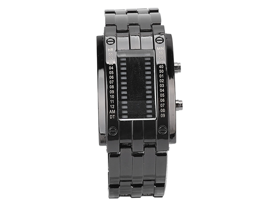 Reloj Led De Aleación Impermeable De Moda Masculina Con Modo De Visualización De Tiempo Binario Plata Negro