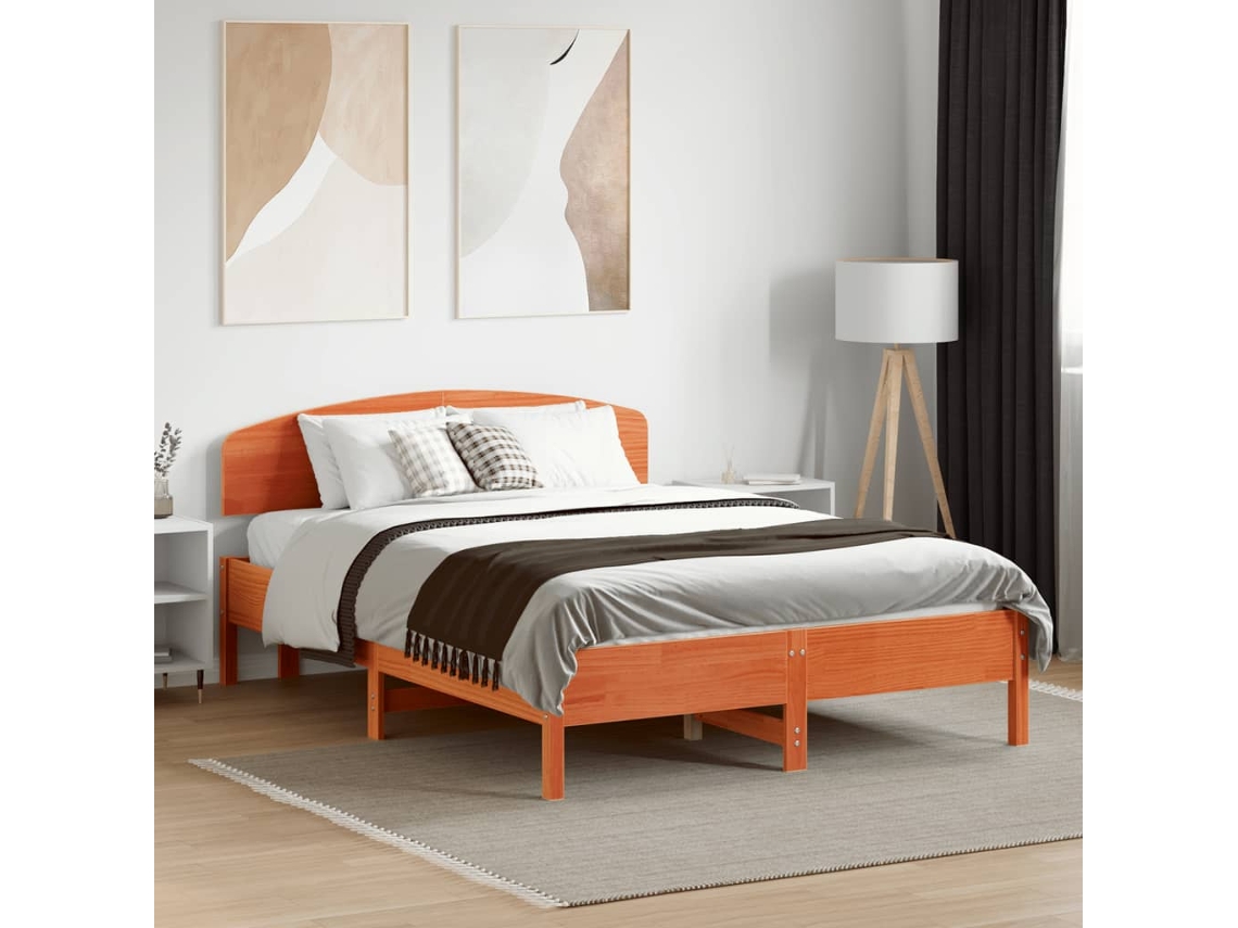 Cama Sin Colchón Madera Maciza De Pino Marrón Cera 140x190 Cm