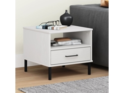 Mesa de Cabeceira LOVELY HOME Mesinha com Pernas de Metal Pinho Maciço Oslo Branco