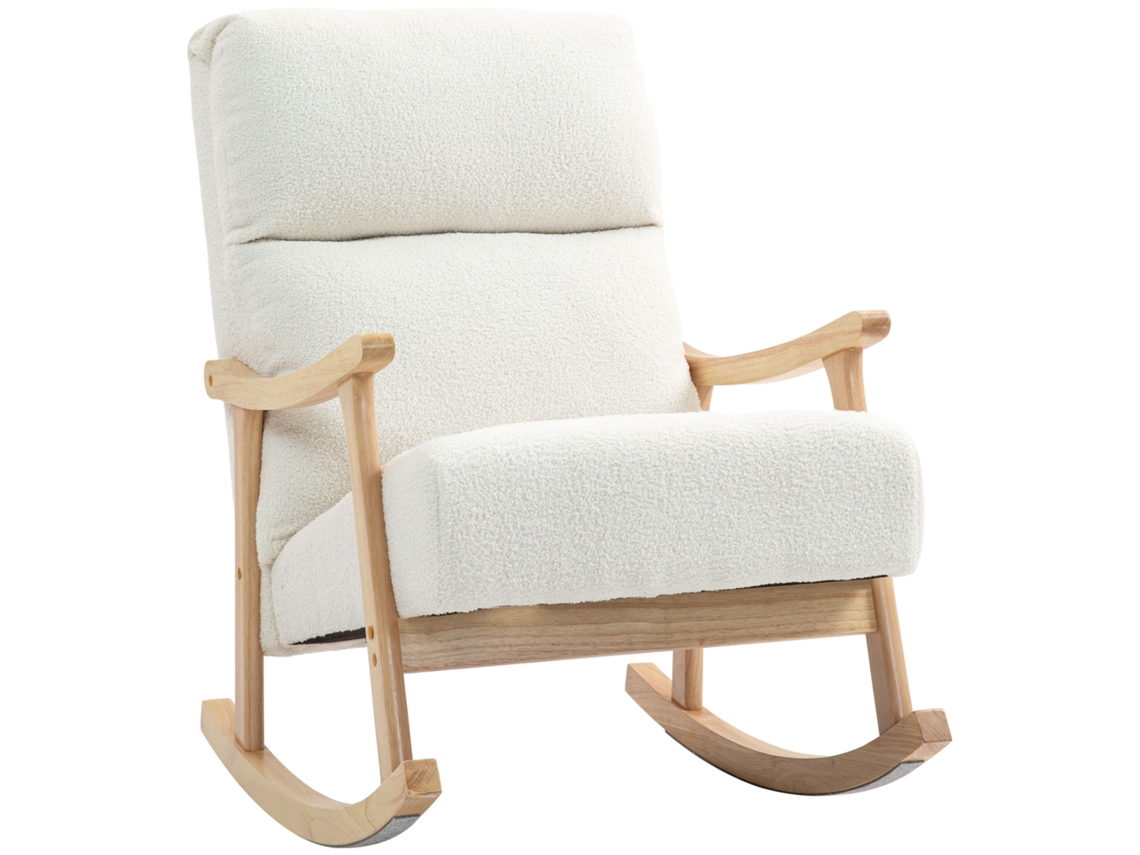 Silla Mecedora De Borreguito Con Patas Y Reposabrazos De Madera De Caucho Mecedora Para Lactancia Carga 120 Kg Crema