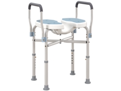 Taburete de ducha con asiento y reposabrazos acanalados, altura regulable y patas antideslizantes, color azul.