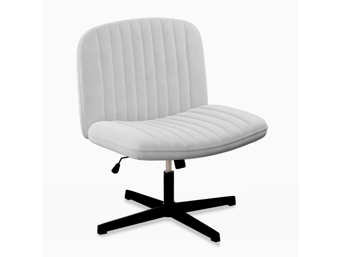 Silla de oficina sin brazos sin ruedas BOTIFLY Silla de ordenador con asiento ancho, giratoria 360° (Tejido Velour, Gris claro)