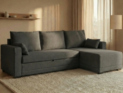 Sofá Cama 3 Plazas BUDWING Leah Gris Oscuro + Chaise Longue (233 x 140 x 69 cm - Reversible Lado Derecho/Izquierdo)
