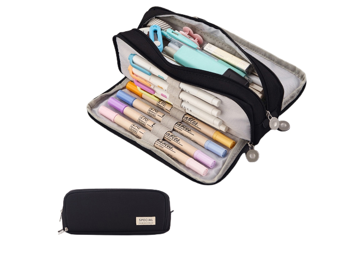 Estuche De Lápices De Lona Con 3 Compartimentos Capacidad Grande Para Escolar Oficina Maquillaje