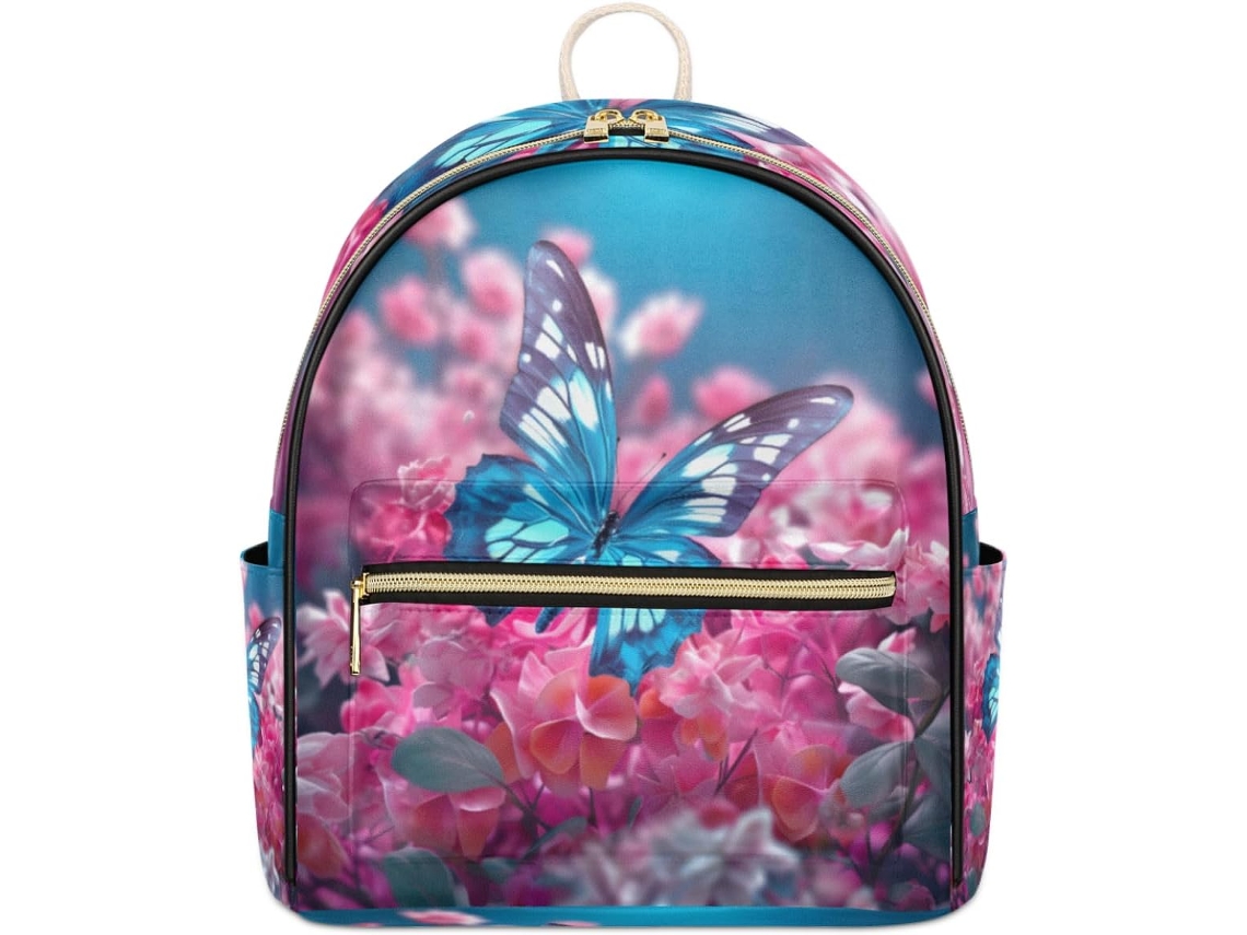 Mochila Cuero Tropicallife Para Mujer Niña Estampado Mariposas Para Escuela Viajes Estilo Casual Varios Col