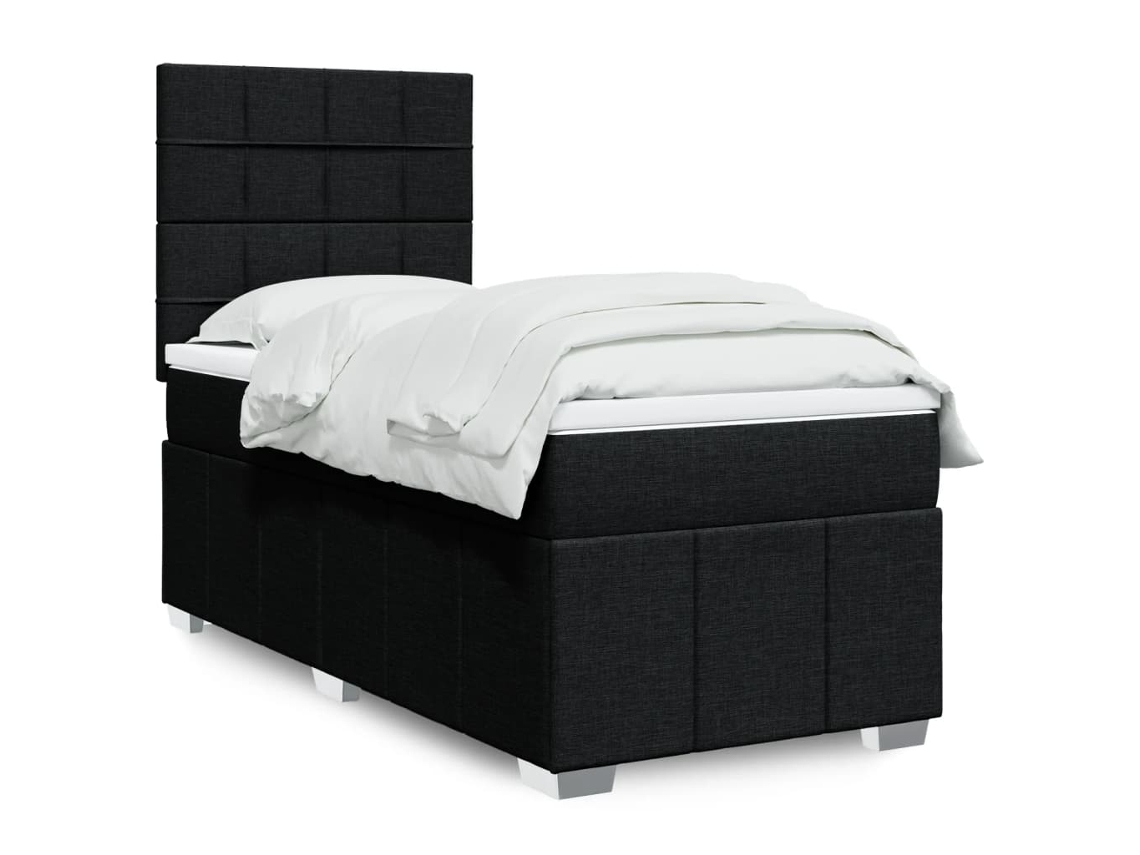 Cama Box Spring Con Colchón Tela Negro 100x200 Cm
